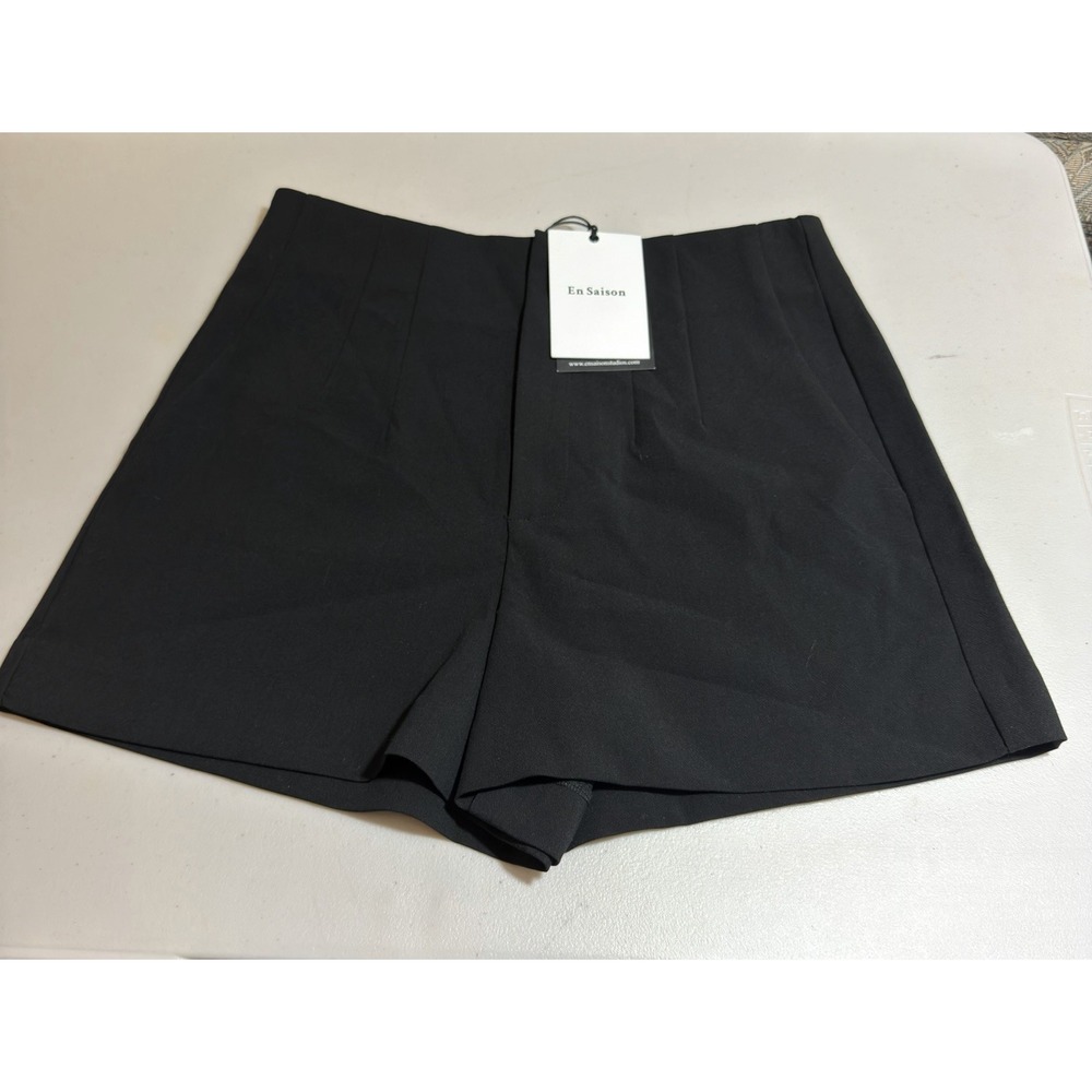 NWT En Saison Black Pleated Sveta High Waisted Dress Short Size L 3" Inseam $76